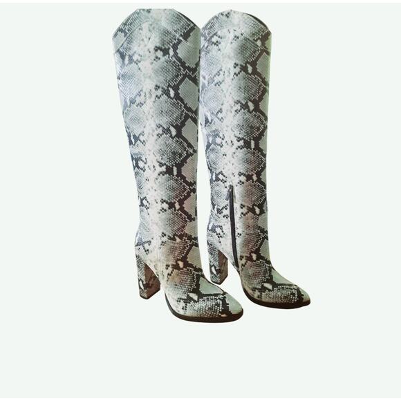 Guess Mileena Womens Knee High Faux Snakeskin Design Chunky Heel Boots Size 8.5 - Picture 1 of 9
